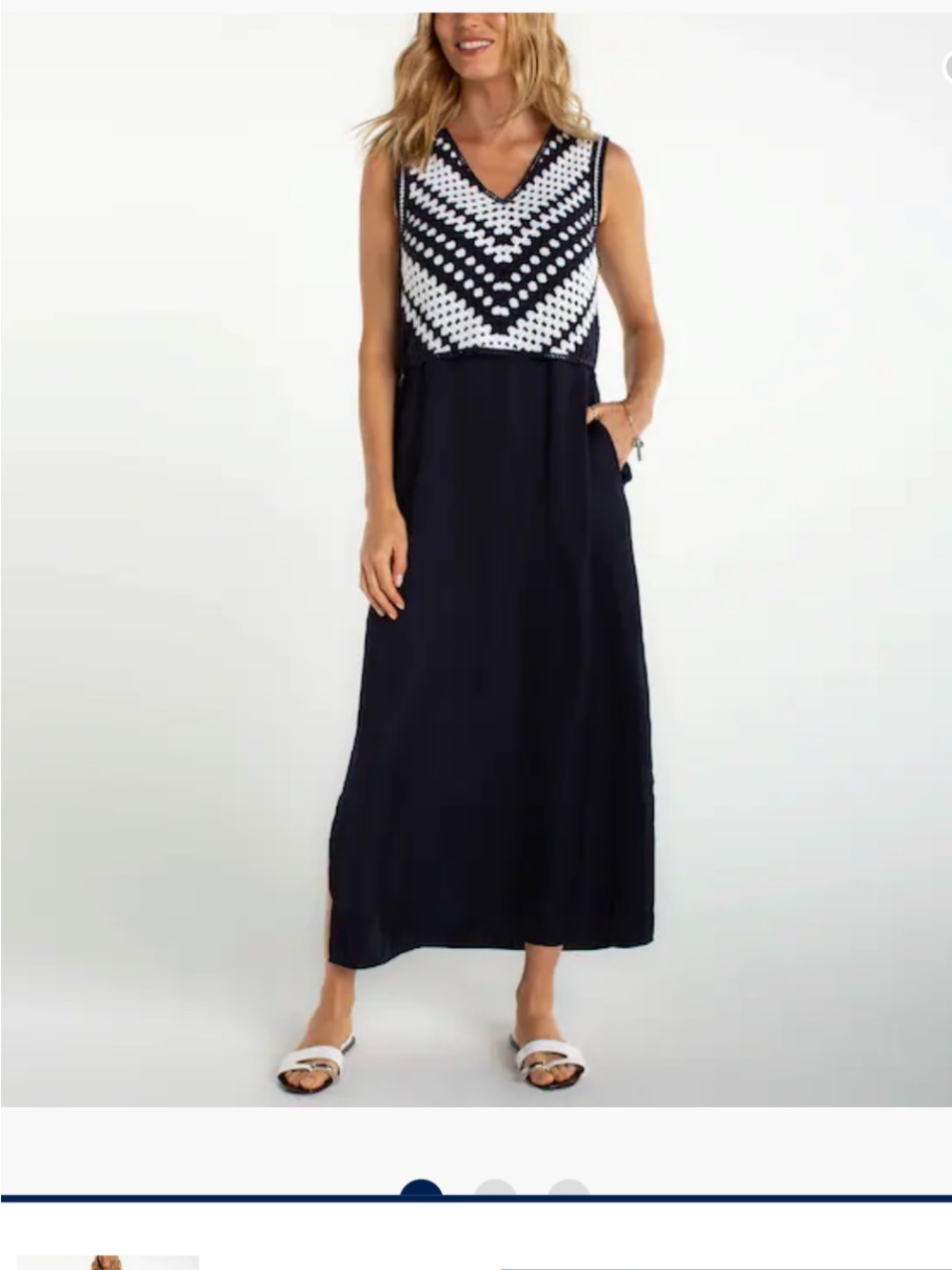 Liverpool Navy Maxi Dress with White Chevron Crochet Bodice NWT sz Large